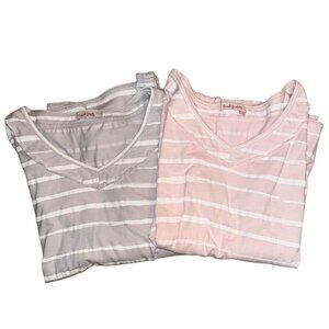 Fresh Produce Shirts Tunics Long Sleeve Pink Gray V-Neck Lot of‎ 2 Size XS/S